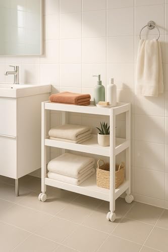 Alternative view of Pro 3 Katlı Beyaz Tekerlekli Çok Amaçlı Raf Ünitesi – Banyo, Mutfak & Organizer - S-75 Beyaz