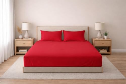 Septumium%100 Pamuklu Lastikli Çarşaf, Kırmızı, 2 Yastık Kılıfı Dahil (120x200) - Görsel 2