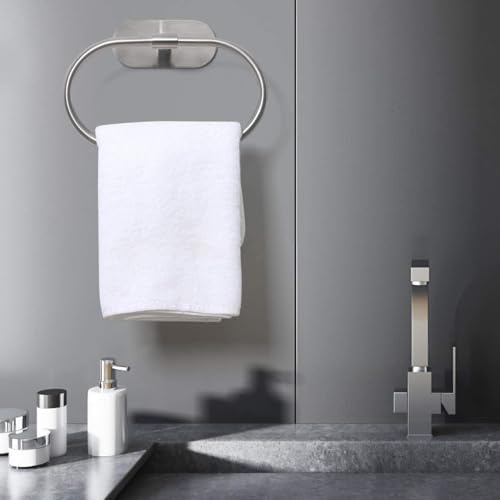 Yapışkanlı Havlu Halkası, Paslanmaz Çelik Fırçalı Nikel Kaplama, Delme Gerektirmeyen Kendinden Yapışkanlı Havlu Askısı, Banyo ve Mutfak Kullanımı İçin (Siyah) - Görsel 4