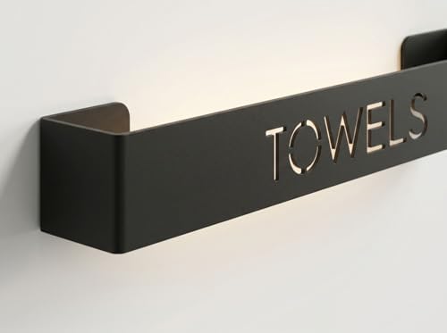 Yapışkanlı Havlu Askısı Siyah Metal Havluluk TOWELS Yazılı Banyo Havlu Tutucu Duvar Tipi Havluluk Dikey Yatay Kullanım Modern Havlu Askılığı