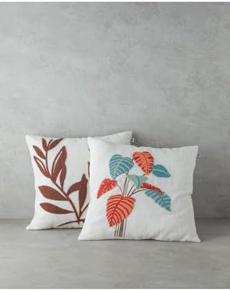 Foglie Nakışlı Kırlent Kılıfı 45X45 Cm Ekru - Görsel 4