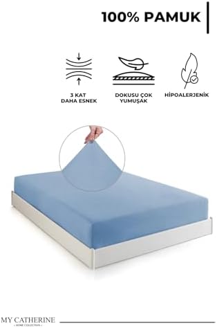 Lastikli & Hipoalerjenik Çarşaf |%100 Pamuk Çarşaf Penye Kumaş | Tek-Çift Kişilik-Battal Boy Çarşaf -MAVI-180X200, LUXCARSAF - Görsel 3