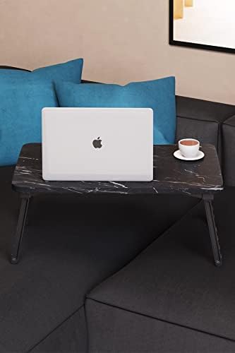 -Renkli Laptop Sehpası Katlanabilir Yatak Koltuk Üstü Kahvaltı Bilgisayar Sehpası (Siyah Mermer)