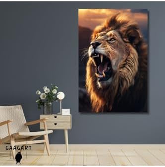 Tekli Dikey Kanvas Duvar Tablosu Yan Açı Kükreyen Aslan, 40 X 60