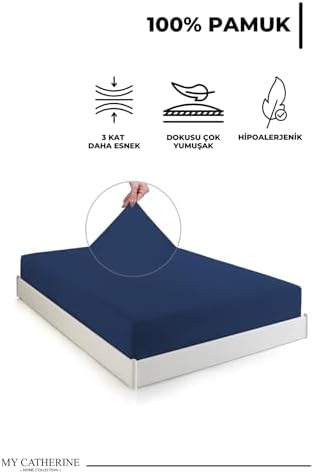 Lastikli & Hipoalerjenik Çarşaf |%100 Pamuk Çarşaf Penye Kumaş | Tek-Çift Kişilik-Battal Boy Çarşaf -LACIVERT-180X200, LUXCARSAF - Görsel 3