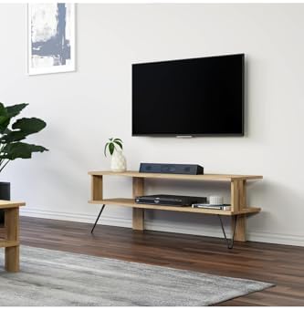 Duama TV Sehpası – Metal Ayaklı, Açık Raflı Tasarım, 120 cm, Antik Ceviz