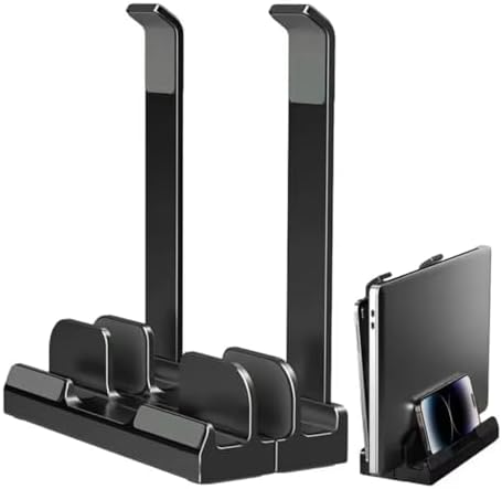 Alternative view of Laptop Stand Dikey ve Eğimli 3 Slotlu Ayarlanabilir Masaüstü Organizer Telefon Tablet Uyumlu Kaymaz Silikon Pedli Ergonomik Masa Düzenleyici PVC TPU Alaşım Siyah