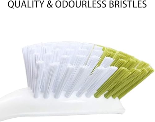 Saplı bulaşık fırçası, 2 adet mutfak temizleme gereci, sert kıllı fırça ile yerleşik kazıyıcılı tasarım, tencere tava ve lavabo için ergonomik tutuşlu etkili ev temizlik yardımcısı