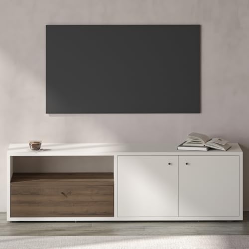 Alternative view of Pao Kapaklı Minimal TV Sehpası – 136 cm Beyaz/Antik Ceviz