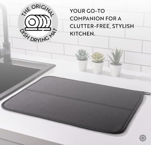 Mutfak Tezgahı için Bulaşık Kurutma Paspasları, Çeşitli Amaçlar İçin Süper Emici Mikrofiber Bulaşık Süzgeci, Şık ve Etkili, Hızlı Kuruyan Bulaşık Matı, 43 cm x 35 cm, Siyah - Görsel 3