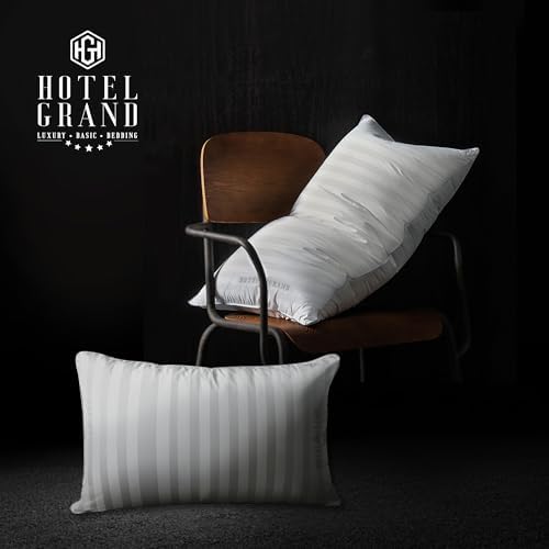 Grand Beyaz Tüy Tüyü Yastıklar Standart Boyut 2'li Paket Yatak Yastıkları Seti Orta Sert Hipoalerjenik%100 Pamuk Nefes Alabilir Otel Koleksiyonu Sırt/Yan Uyku Yastıkları, 26"x20"/2 Paket - Görsel 2