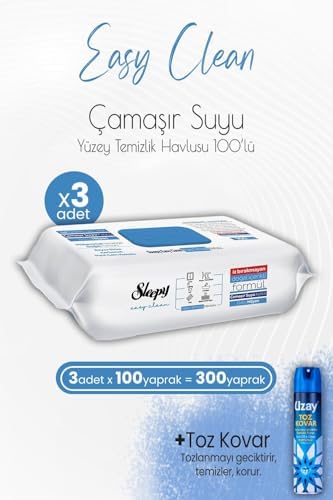 Yüzey Temizlik Havlusu Çamaşır Suyu Katkılı 100' lü x 3 Adet ve Toz Kovar