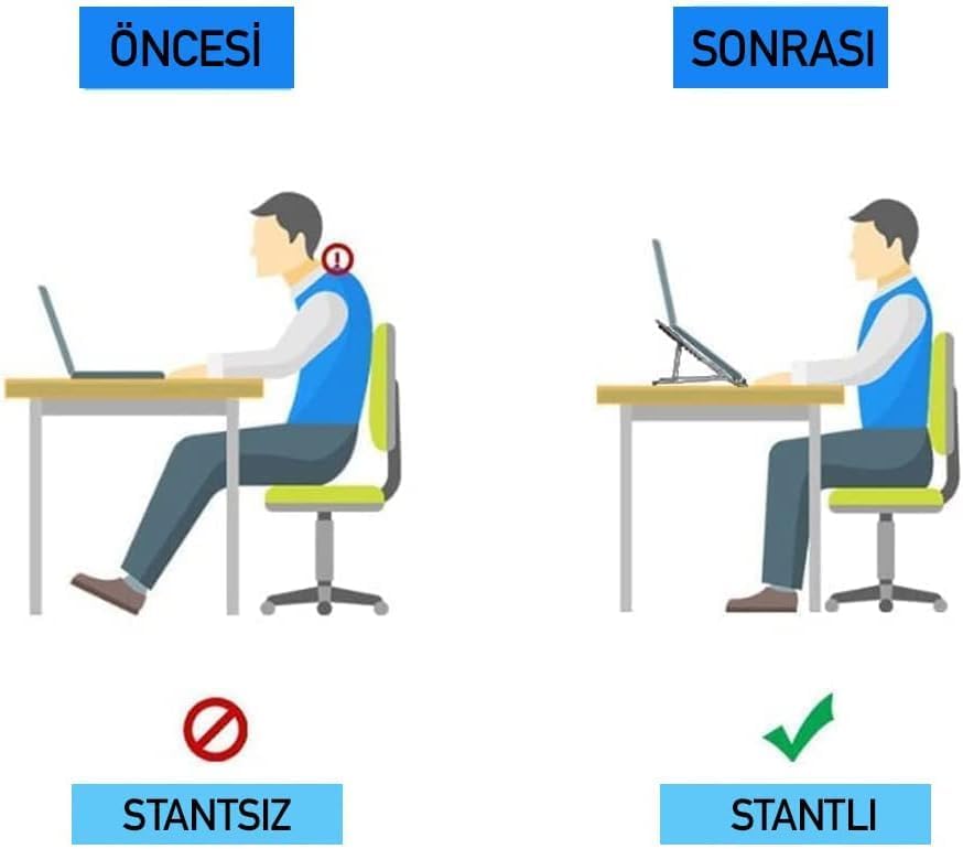 Taşınabilir Metal Laptop Standı, Kaymaz, Tüm Laptoplarla Uyumlu, Katlanabilir Dizüstü Bilgisayar Tutucu - Görsel 4