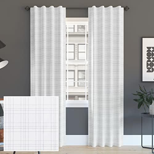 Sun Zero Crestwood Dokuma Ekose Termal Toplam Karartma Arka Sekmeli Perde Paneli, 101,6 cm x 160 cm, Beyaz - Görsel 4