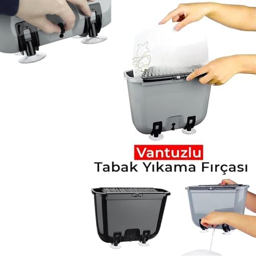 Alternative view of Vantuzlu Tabak Yıkama Fırçası, Plastik, Gri, 29.7x13x21 cm, 3 Litre Hacimli, Su Tasarruflu Bulaşık Yıkama Kabı, Vakumlu Ayaklı (Siyah)