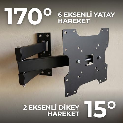 Hareketli TV Askı Aparatı, 22-49 İnç Uyumlu, 170° Yatay Hareket, 3 Kollu Duvar Askısı, 80 kg Taşıma Kapasitesi, VESA 200x200, 200x100,100x100, 75x75