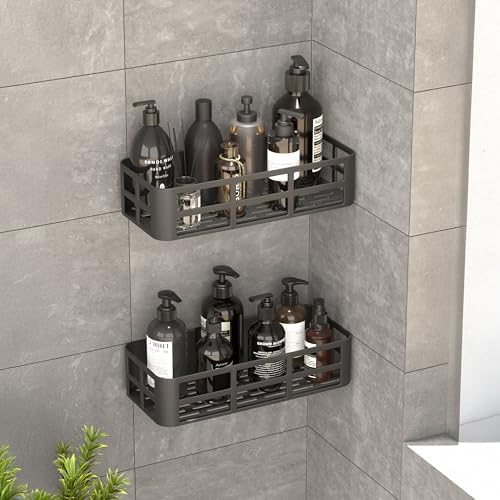 Alternative view of 2'li Set Siyah Yapışkanlı Banyo Duş Rafı - 27x12 cm Matkapsız Montaj Şampuanlık ve Mutfak Baharatlık Organizeri