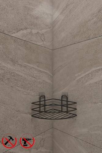 Alternative view of Banyo Ömür Boyu Paslanmaz Yapışkanlı Banyo Rafı Düzenleyıcı Mat Siyah Köşelik Şampuanlık EK01.S