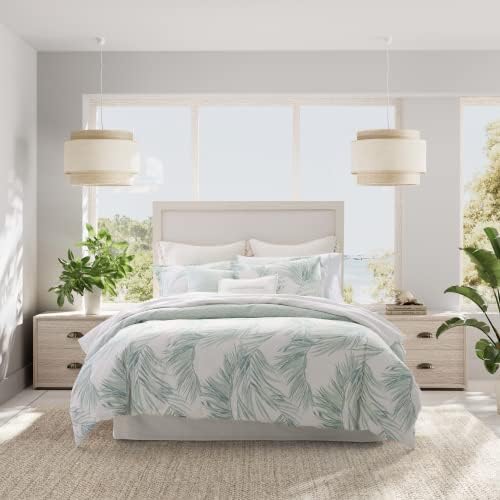 Bahama - Kraliçe Yorgan Seti, Pamuklu Çift Taraflı Yatak Takımı, Kırlent Kılıflı Uyumlu Şemsiyeler İçerir (Canyon Palms Green,) - Görsel 3