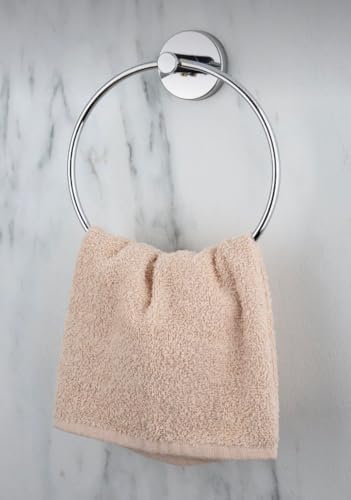 Yuvarlak Havlu Halkası Krom Kaplama, Duvara Monte Yuvarlak Banyo Havluluk, Dayanıklı Metal El Havlusu Askısı, Modern Parlak Krom Tasarım, Paslanmaya Dayanıklı Banyo Aksesuarı