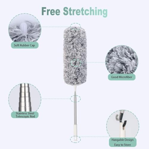 Alternative view of Uzatılabilir Mikrofiber Toz Bezi, Ekstra Uzun 100 inç Teleskopik Sap ve Bükülebilir Başlıklı Tüy Toz Bezi, Yıkanabilir, Yüksek Tavan Vantilatörlerini, Arabaları, Panjurları, Örümcek Ağını
