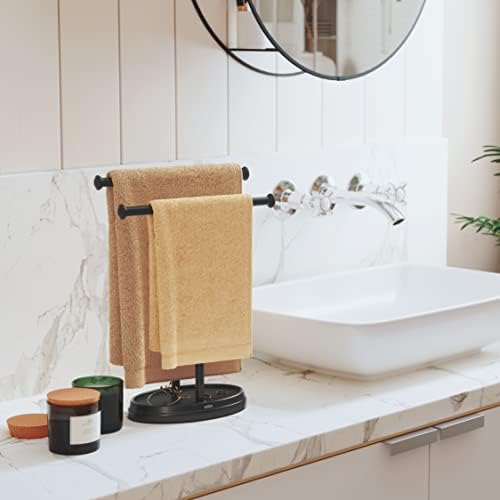 Alternative view of lavabo için havlu askısı, serbest duran havlu askısı, iki kollu metal takı koyma yeri ile, siyah, standart boyut