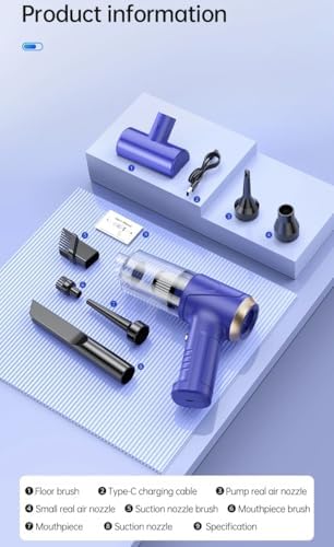 Alternative view of Araba Süpürgesi Dahili Işıklı Taşınabilir Kablosuz, Şarj Edilebilir Süpürge, 18000 PA Yüksek Güçlü Fırçasız Motor, 4000mAh, Ev, Ofis, Bilgisayar için Çoklu Başlıklı LT-145 Lacivert