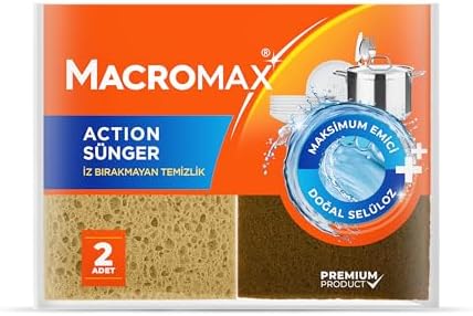 Alternative view of Macro Max Action Sünger 2'li Paket, Doğal Selülozlu Maksimum Emici İz Bırakmaz Bulaşık Süngeri