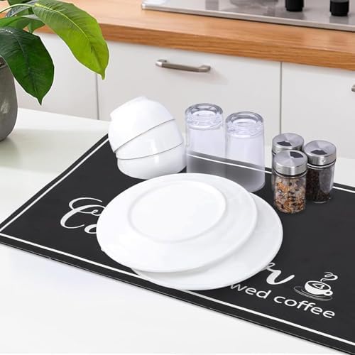 çatal bıçak kurutma matı, 30x50 CM emici kahve barı aksesuarları, sızdırmaz mutfak tezgahı koruyucu mat, dekoratif desenli ve kaymaz tabanlı bulaşık altlığı, kolay temizlenir ve katlanır - Görsel 4