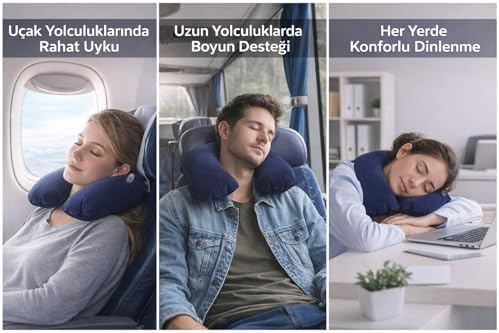 Şişirilebilir Seyahat Boyun Yastığı U Şekilli Ergonomik Boyun Destek Yastığı Uçak Tren Otobüs Yolculukları İçin Taşınabilir Havalı Boyun Yastığı Yumuşak Seyahat Uyku Yastığı | BY-80 - Görsel 3