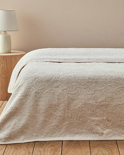 Shabby Rose Emboss Çift Kişilik Battaniye Krem - Görsel 3