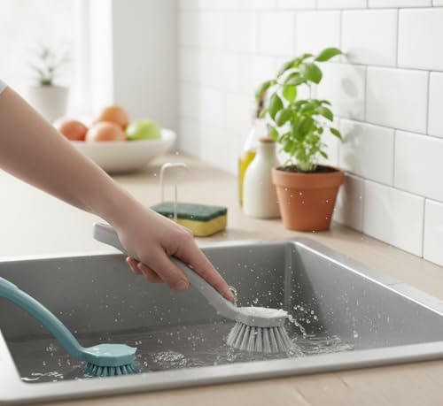 Alternative view of 2'li Set Pratik Lavabo ve Bulaşık Fırçası – 23 cm Ergonomik Uzun Saplı, Dayanıklı Kıllar – Mutfak ve Banyo Temizlik Fırçası Seti