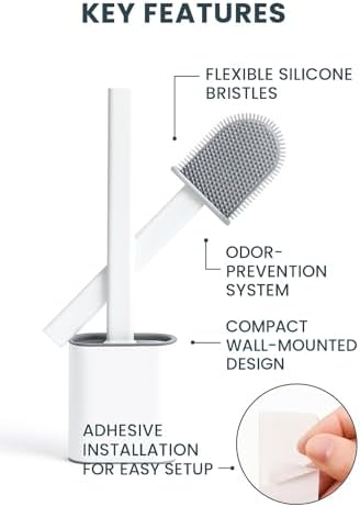 Yapıştırılabilir Tuvalet Fırçası, Silikon Klozet Temizleme Seti, Duvar Tipi Askılı, Kompakt Tasarım, Koku Önleyici, Esnek Uçlu, Hijyenik Banyo Fırçası