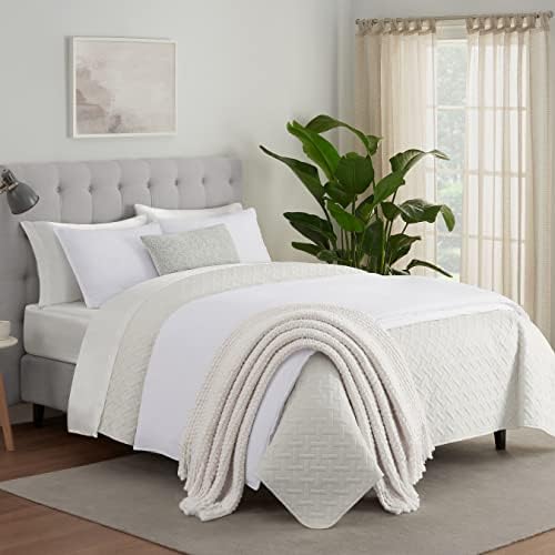 Serta ComfortSure Yumuşak 3 Parça /Cal Yorgan Nevresim Takımı, Yatak Örtüsü/Örtü ve Yastık Kılıfı Dahil, Her Mevsim için Yatak Takımı, Makinede Yıkanabilir, Fildişi - Görsel 4