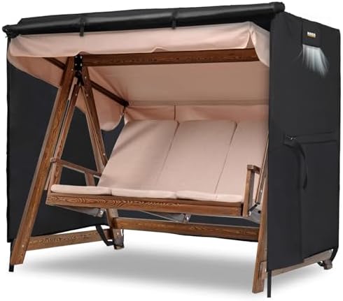 Bahçe Salıncak Koruma Örtüsü Üç Kişilik Tenteli Hamak Bahçe Salıncağı Koruma Kılıfı Su Geçirmez Branda Dayanıklı 210x125x170cm Siyah