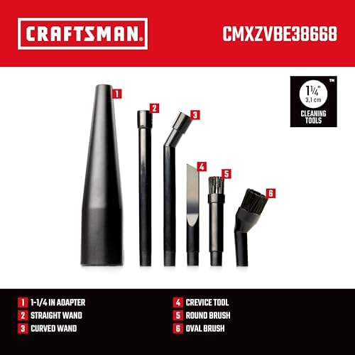 CMXZVBE38668 1-1/4 inç. 6 Parça Islak/Kuru Vakum Mikro Temizleme Ek Kiti, Siyah