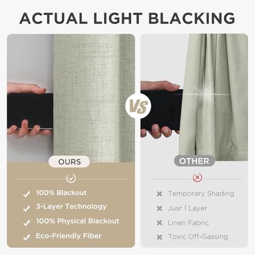 Karartma Perdeleri 150 cm Uzunluk, Yatak Odası Oturma Odası için Açık Bej Karartma Perdeleri, Bej Açık Güneş Isı Engelleyici Doku Pencere Perdeleri Perdeler (106,6 x 160 cm, Açık Bej) - Görsel 2