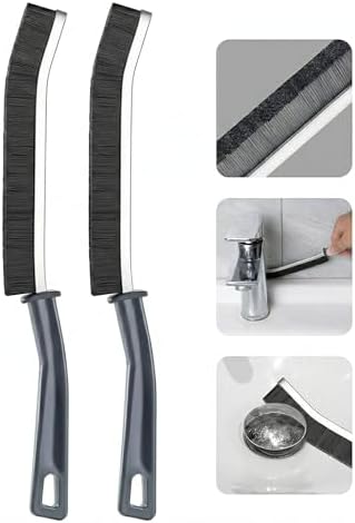 2’li Paket İnce Uzun Boşluk Temizleme Fırçası - Sert Kıllı Pencere Rayı, Derz ve Mutfak Detay Temizleyici - Ergonomik Saplı Dar Alan Süpürgesi