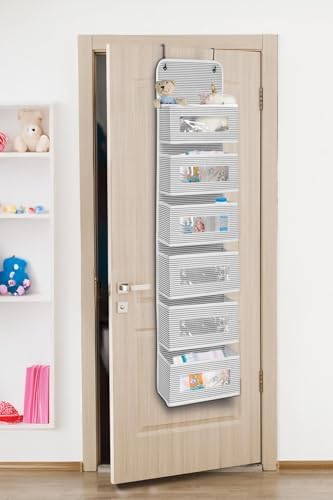 Alternative view of 6 Katlı Kapı Arkası Düzenleyici Raf Bebek Eşyası Çocuk Odası Banyo Organizer (Gri - Beyaz Çizgili)
