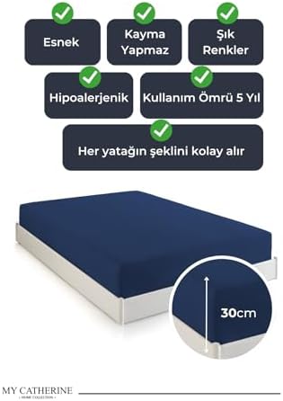 Lastikli & Hipoalerjenik Çarşaf |%100 Pamuk Çarşaf Penye Kumaş | Tek-Çift Kişilik-Battal Boy Çarşaf -LACIVERT-200X200, LUXCARSAF - Görsel 4