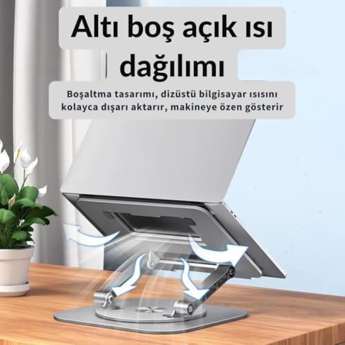 Alternative view of Yükseklik Ayarlı 360 Döner Alüminyum Laptop Standı Laptop Sehpası Açı Yükseklik Ayarlı Kaymaz Padli