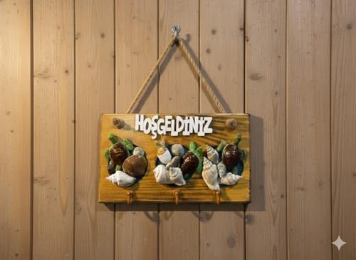 Deniz Kabuklu ve Kaplumbağa Figürlü Ahşap Duvar Anahtarlığı, Hoşgeldiniz Yazılı Dekoratif Askılık, Giriş Holü Kapı Süsü Ev Dekoru. - Görsel 4