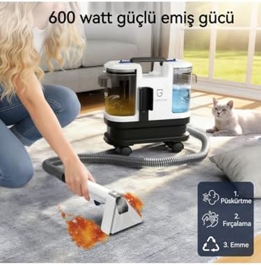 Leke Çıkarma ve Halı Koltuk Yıkama Makinesi – Evcil Hayvan Başlıklı, İnatçı Leke ve Koku Giderici, Halı Kilim Kanepe Araç İçi Uyumlu, Kendini Temizleyen Hortum