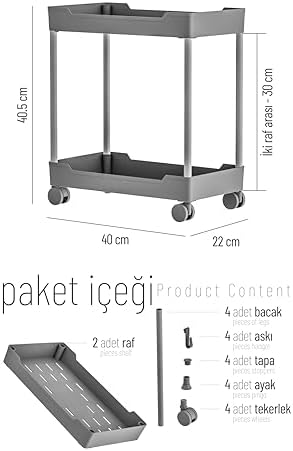 Alternative view of Beyaz 2 Katlı Tekerlekli Düzenleyici Mutfak ve Banyo Rafı