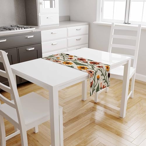 Nakış Desen Dijital Baskılı Sarı Turuncu Sonbahar Çiçek Desenli Masa Örtüsü 45x100 cm - Görsel 3