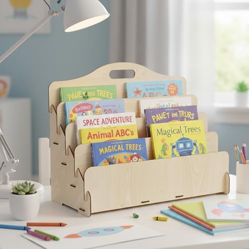 Carry 4 Raflı Ahşap Mini Kitaplık -Çocuk Odası Kitaplık (Akçaağaç)