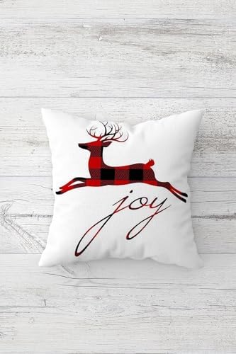 Pelangi Yılbaşı Christmas Geyik Desen Gizli Fermuarlı Kırlent Kılıfı Koltuk Yastık Kılıfı Takım(4adet), Kırmızı-Beyaz-Siyah 45 x 45