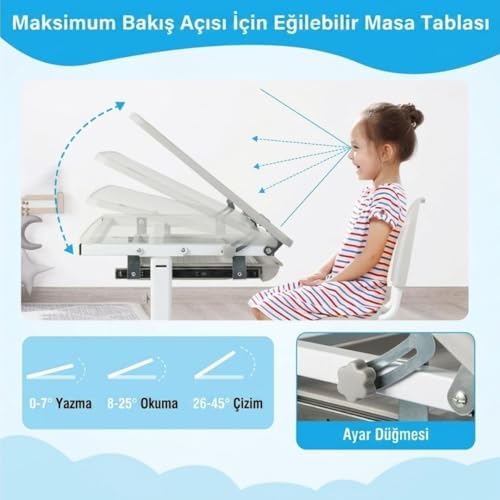 Çocuk Mobilyaları Ayarlanabilir Ergonomik Çoçuk Aktivite Masası (3-10 Yaş Gri Renk)