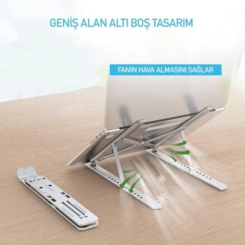 Alternative view of Taşınabilir Metal Laptop Standı, Kaymaz, Tüm Laptoplarla Uyumlu, Katlanabilir Dizüstü Bilgisayar Tutucu