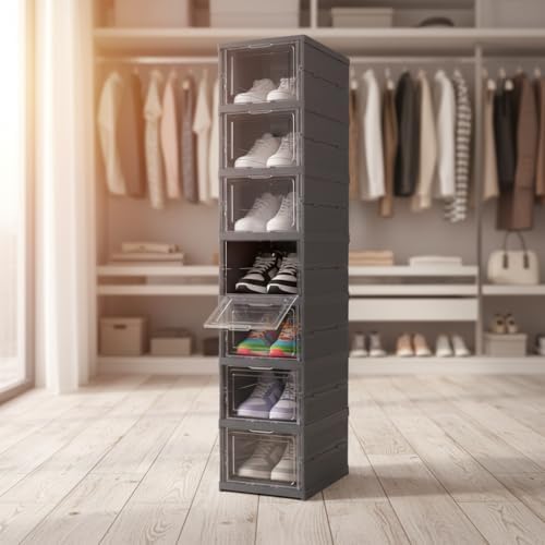 6 Katlı, Katlanabilir, Taşınabilir Çok Amaçlı, Geniş, Katlanabilir Dolap ve Raf, Katlanır Taşınabilir Premium Portatif Organizer (25,5cm x 34,5cm x 105,5cm) (ANTRASİT)